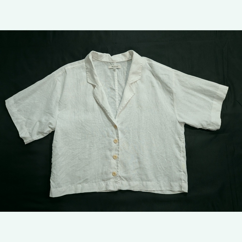 Madewell Resort Shirt 100% Linen White Short Sleeve Button Women's Large L